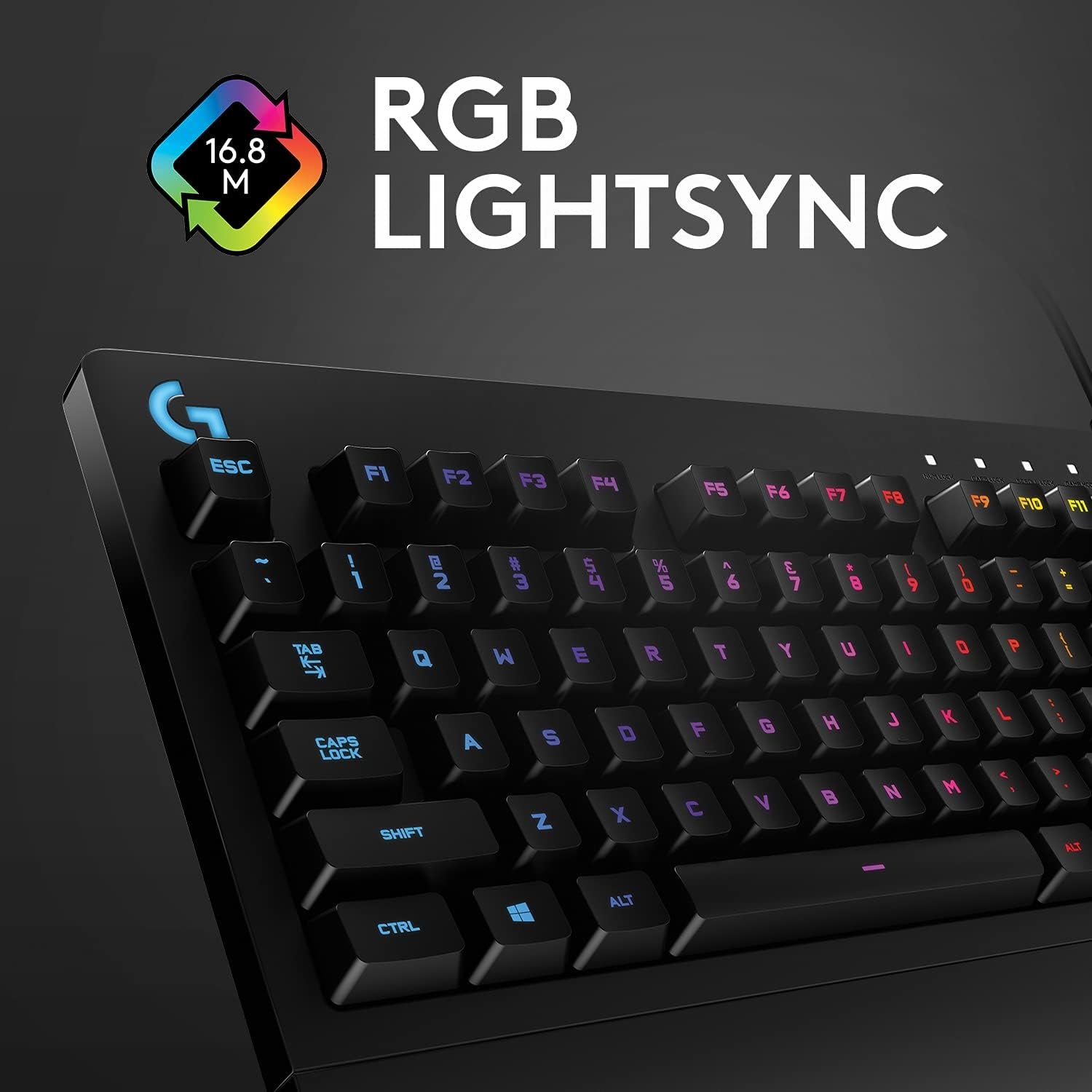 Logitech G213 Prodigy Teclado Gaming Con Reposamuñecas, RGB LIGHTSYNC, Teclas Retroiluminadas Y Personalizables, Resistente a Salpicaduras, Controles Multimedia Dedicados, Disposición QWERTY ES