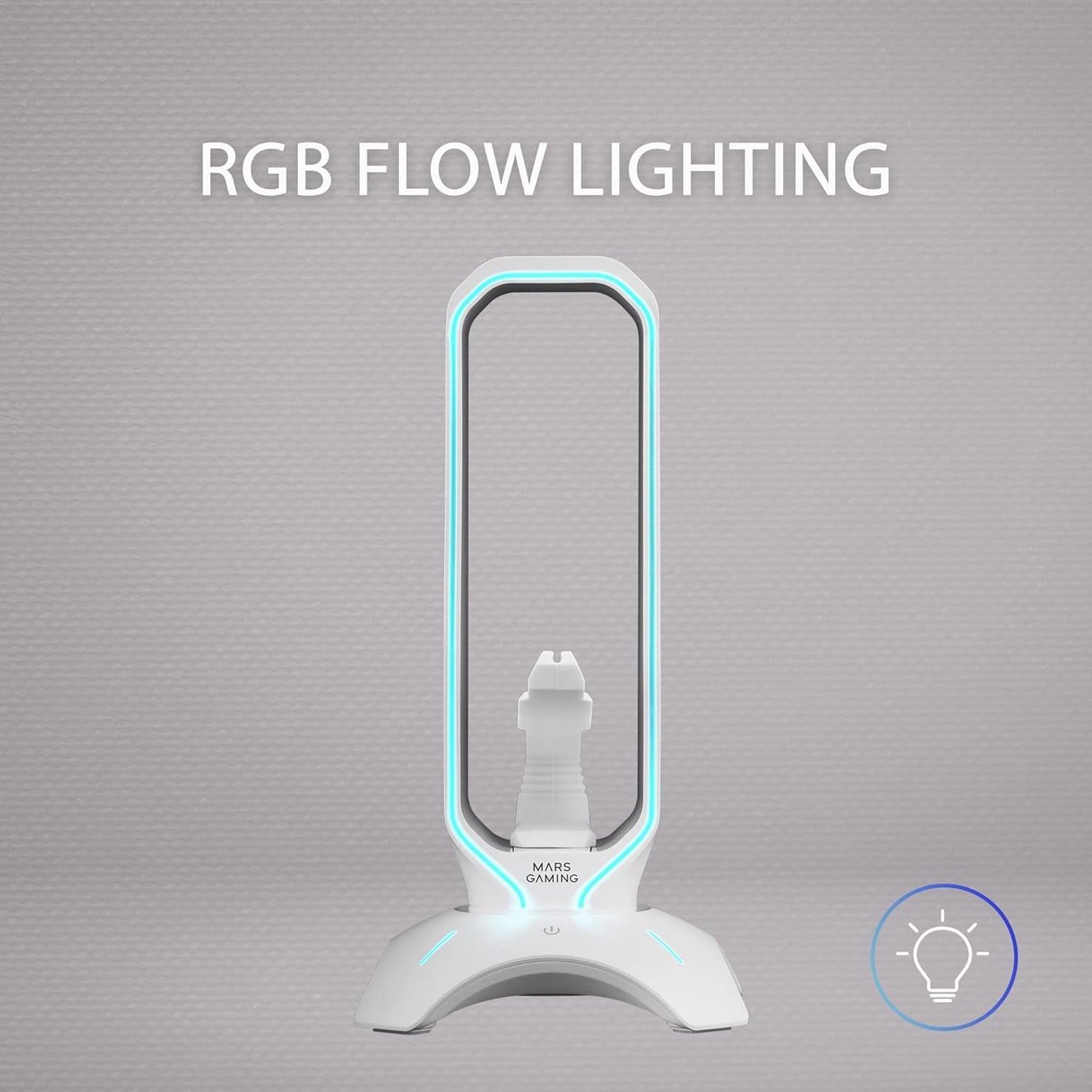 Mars Gaming MHHPRO, Soporte Auriculares 3En1 Con Iluminación RGB Flow Touch, Bungee Para Ratón, HUB Con 2 USB 3.0, Base Antideslizante Y Diseño Compacto, Blanco