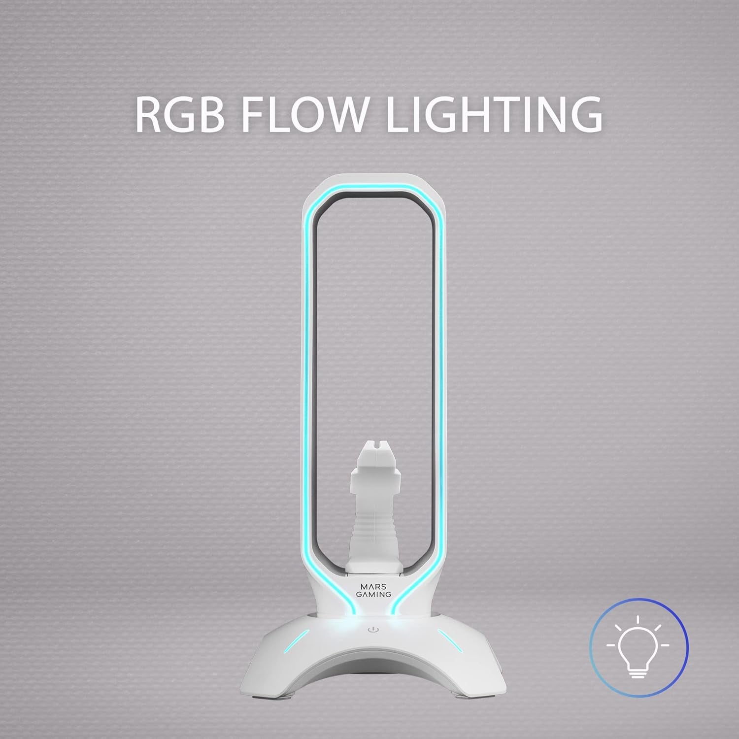Mars Gaming MHHPRO, Soporte Auriculares 3En1 Con Iluminación RGB Flow Touch, Bungee Para Ratón, HUB Con 2 USB 3.0, Base Antideslizante Y Diseño Compacto, Blanco