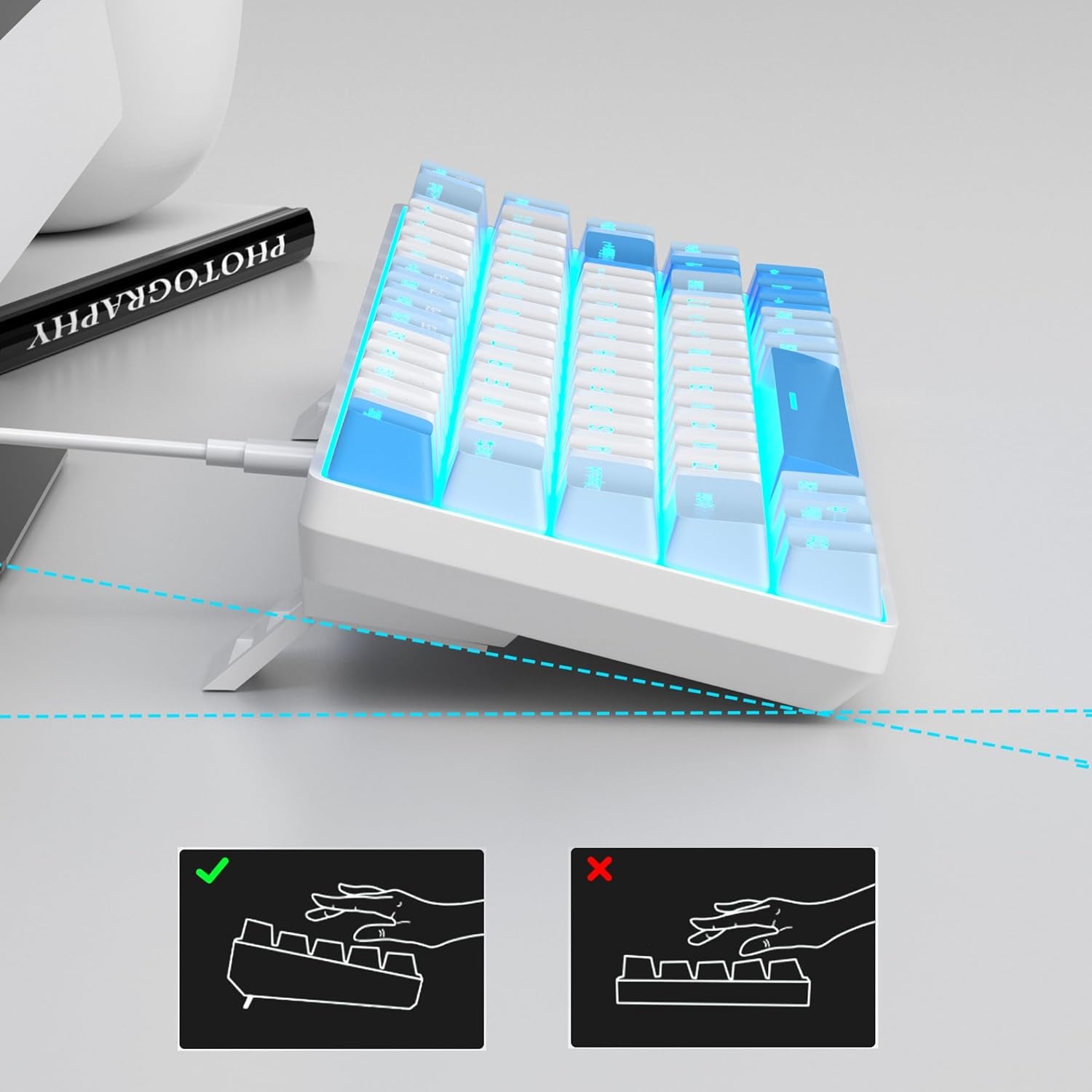 Mk-Box - Teclado Mecánico Para Juegos 60%, Interruptor Azul Y Rojo