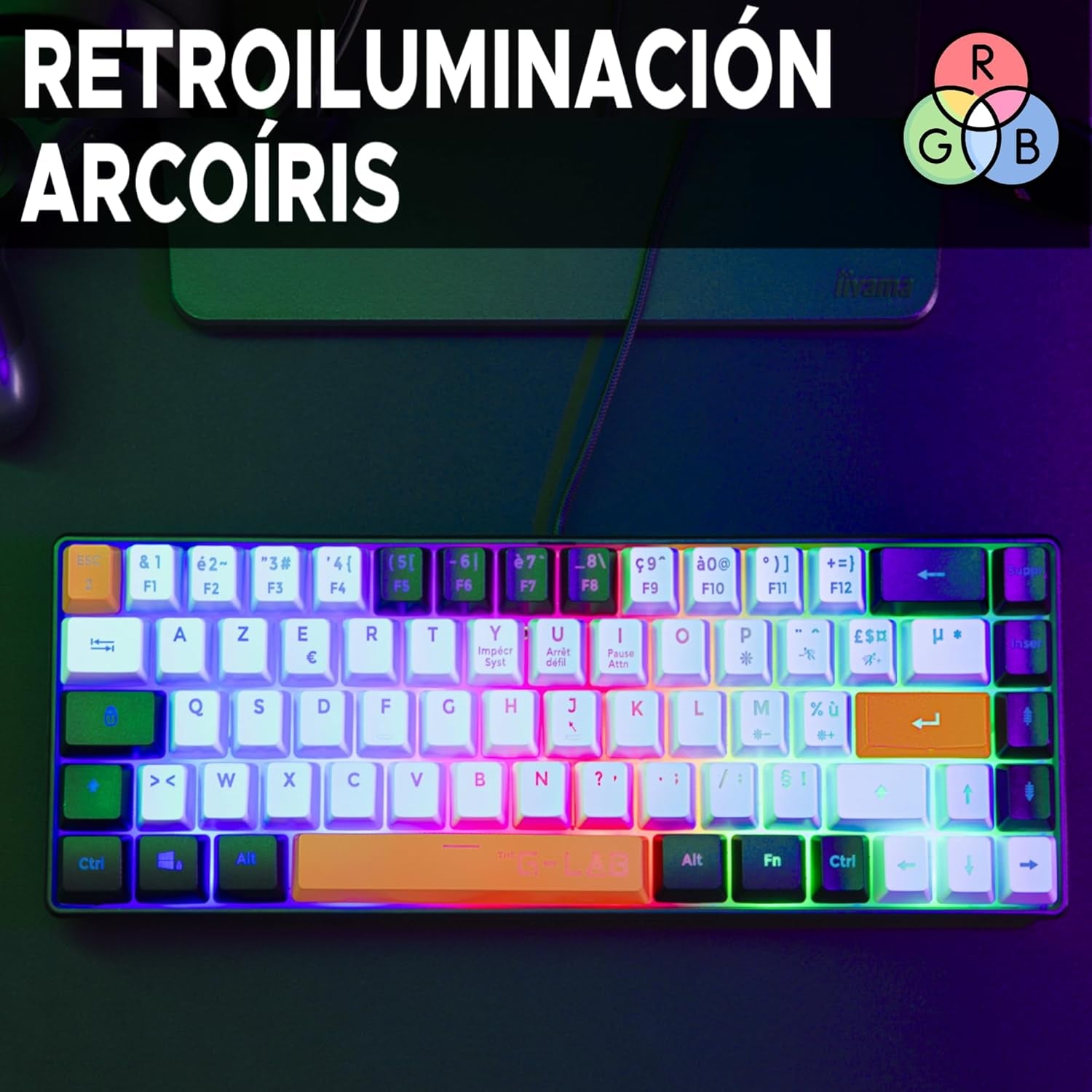 The G-Lab Keyz Hydrogen - Teclado Gaming QWERTY – Incluye Ñ - Semi Mecanico - Teclado Gamer 60%, Retroiluminación Multicolor - Silencioso, Para PC,PS4,PS5