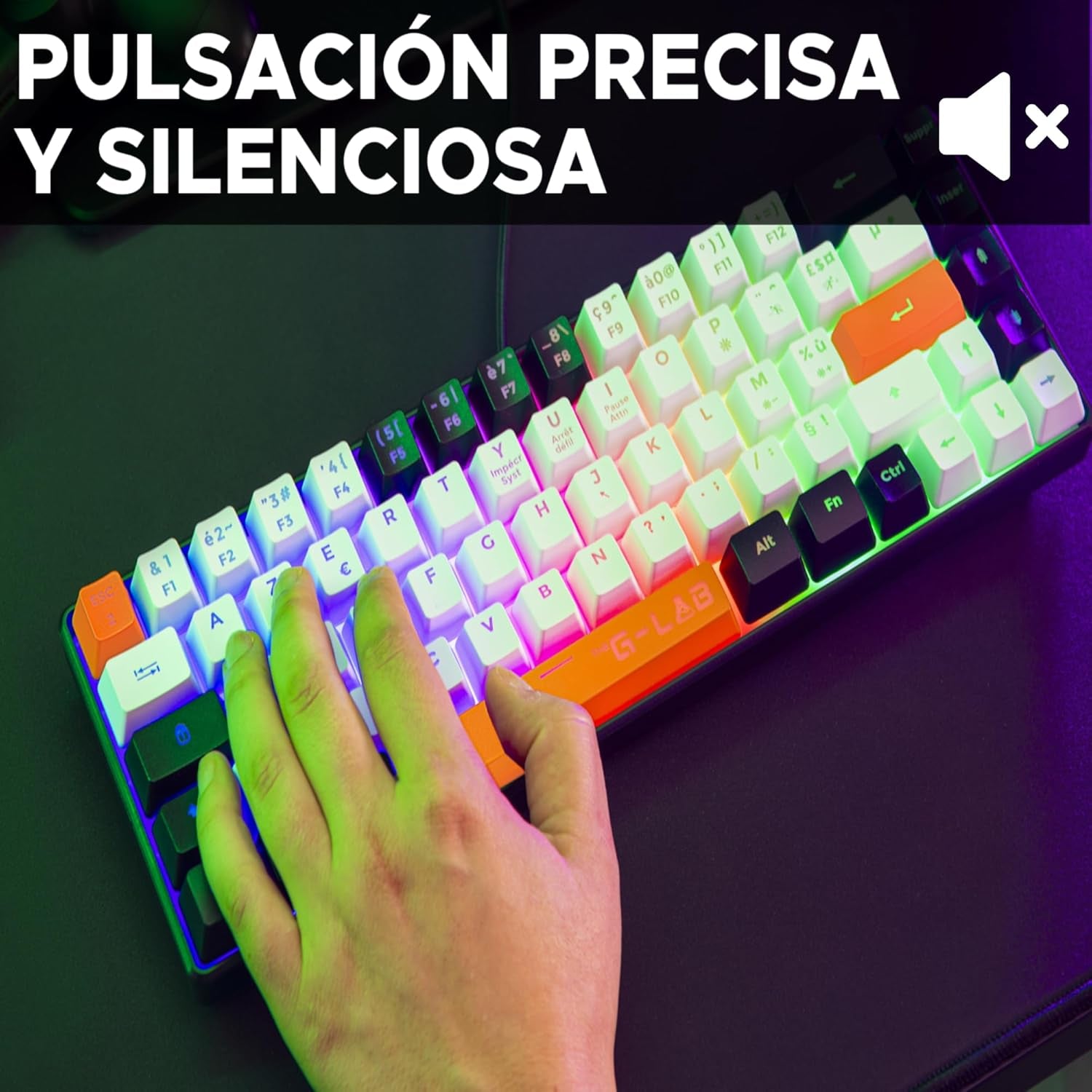 The G-Lab Keyz Hydrogen - Teclado Gaming QWERTY – Incluye Ñ - Semi Mecanico - Teclado Gamer 60%, Retroiluminación Multicolor - Silencioso, Para PC,PS4,PS5