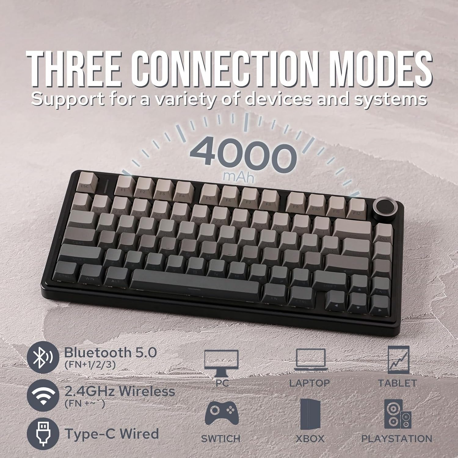 EPOMAKER X Aula F75 Teclado Mecánico Gasket, Para Juegos 75% Intercambiable En Caliente, Acolchado De 5 Capas, Botones, Bluetooth, Inalámbrico, USB-C, RGB (Gradiente Negro, Interruptor LEOBOG Reaper)
