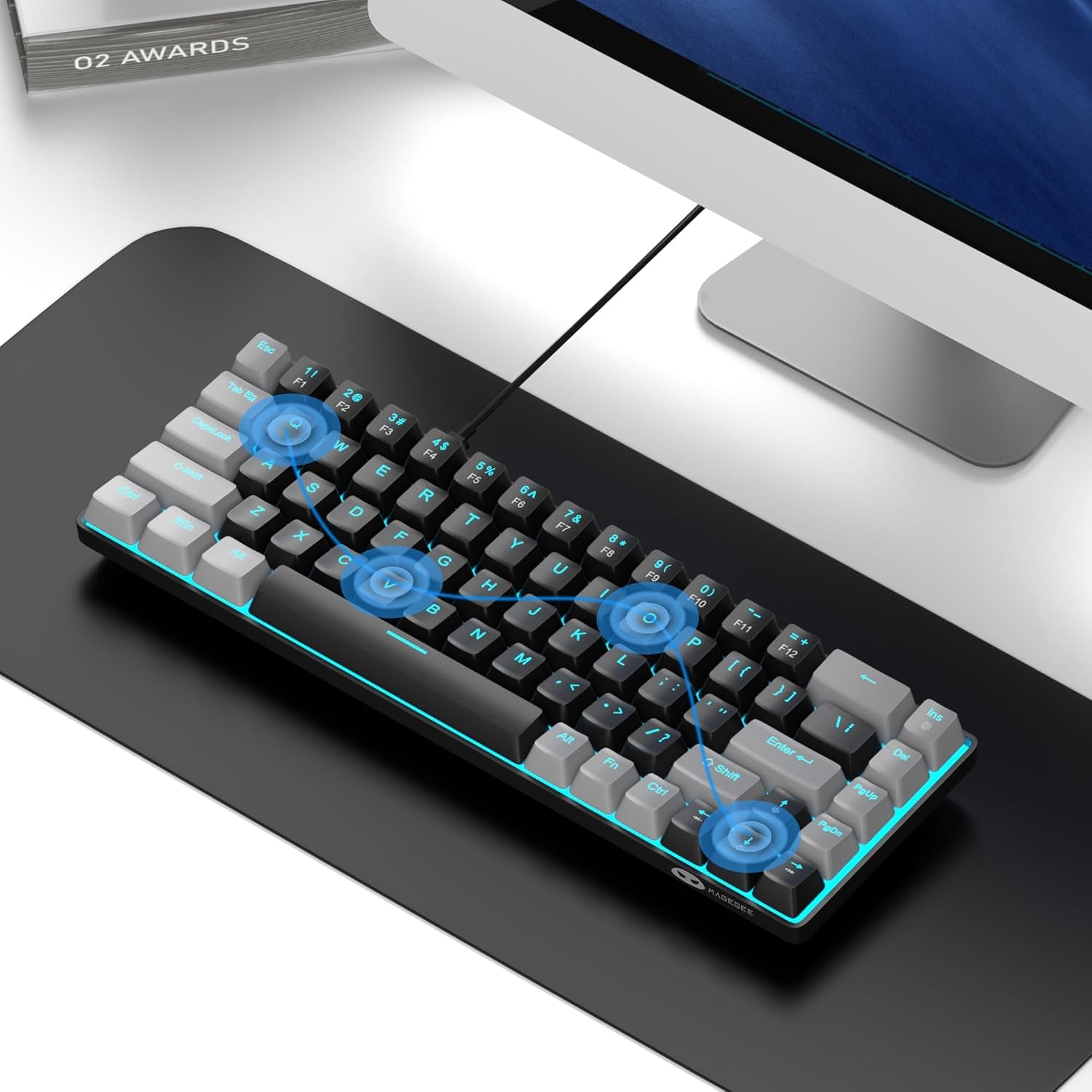 Teclado Mecánico De 60 Por Ciento Para Juegos, Minimalista Mk-Box Retroiluminado Azul Compacto De 68 Teclas Con Cable De Oficina Con Interruptor Rojo Para Windows, Mac, Conveniente (Gris Y Negro)