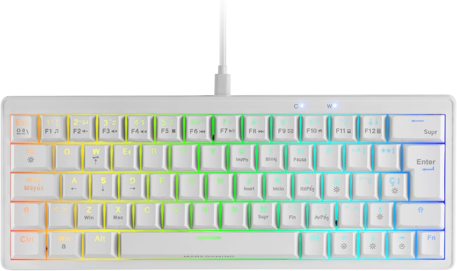 Mars Gaming MKMINIPRO, Teclado Mecánico Ultra-Compacto 60%, Switches Mecánicos Hot-Swappable, Iluminación RGB Chroma, Teclado Gaming Antighosting, Multiplataforma, Switch Marrón, Portugués, Blanco