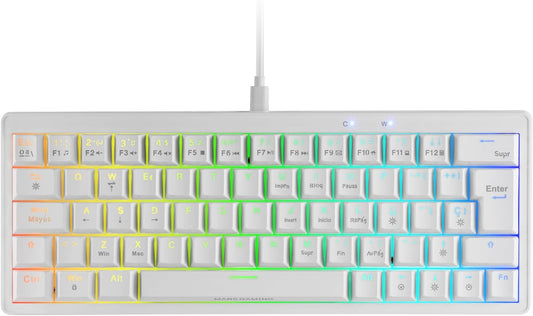Mars Gaming MKMINIPRO, Teclado Mecánico Ultra-Compacto 60%, Switches Mecánicos Hot-Swappable, Iluminación RGB Chroma, Teclado Gaming Antighosting, Multiplataforma, Switch Marrón, Portugués, Blanco