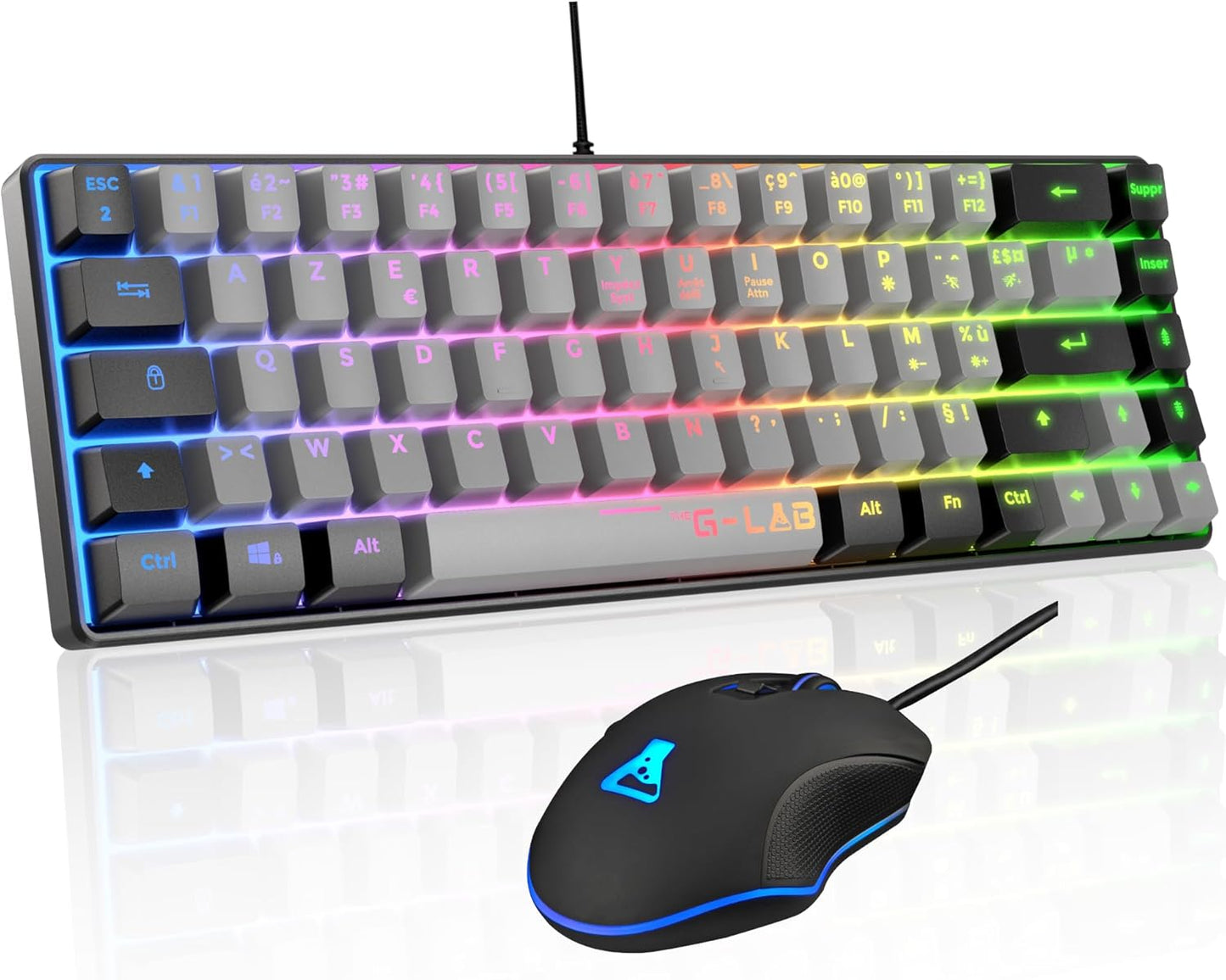 The G-Lab - Combo Hydrogen - Teclado Y Raton Gaming, Teclado Gaming 65% Con Cable, Retroiluminación RGB, QWERTY, Formato Compacto + Ratón Gaming RGB, 6 Botones, 6400 Dpi - Compatible Con PC/PS4/PS5