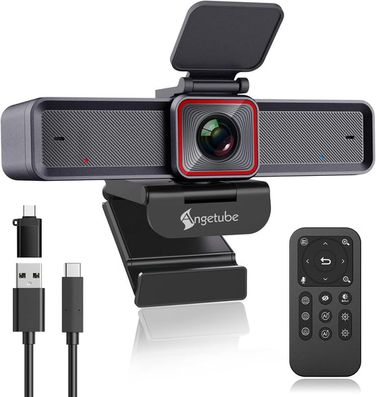 Cámara Web Angetube 4K Streaming Con Seguimiento AI, HDR, Micrófonos Duales Con Cancelación De Ruido AI, Modos Especializados USB3.0 Webcam Ideal Para Reuniones, Conferencias, Transmisión En Vivo