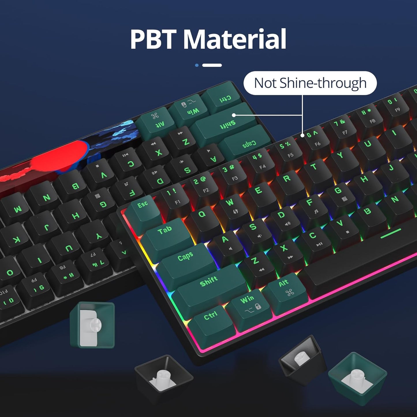 Teclado 65%, Compact Mechanical Keyboard 68 Teclas,Teclado Gaming 60 Mecanico with Interruptor Rojo Lineal,Qwerty Americano Para Computadoras Portátiles De Escritorio Y Gamers