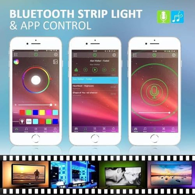 Romwish Retroiluminación LED USB Bluetooth Para TV, RGB 5050 Se Sincroniza Con Música Y Se Conecta Mediante Control De Aplicación Y Se Puede Utilizar Para Dispositivos Grandes De 40 a 50 Pulgadas.