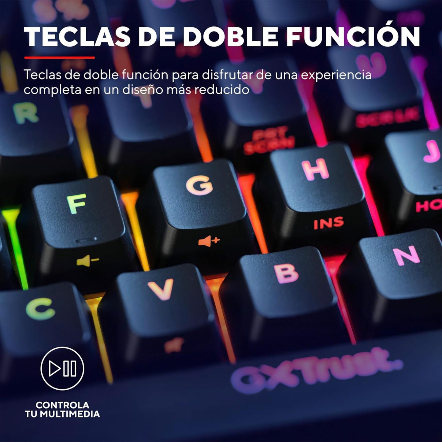 Trust Gaming GXT 867 Acira Teclado Mecánico 60% Español QWERTY, Teclas De Doble Función, Iluminación RGB, Mini Teclado Gaming Compacto Programmable Con Cable USB PC Portátil - Negro/Gris