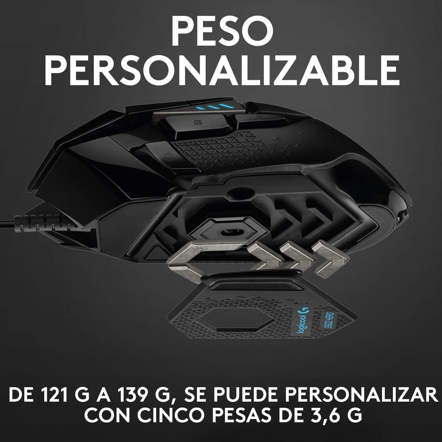 Logitech G502 HERO Ratón Gaming Con Cable Alto Rendimiento, Captor HERO 25K, 25,600 DPI, RGB, Peso Personalizable, 11 Botones Programables, Memoria Integrada, Pc/Mac - Negro