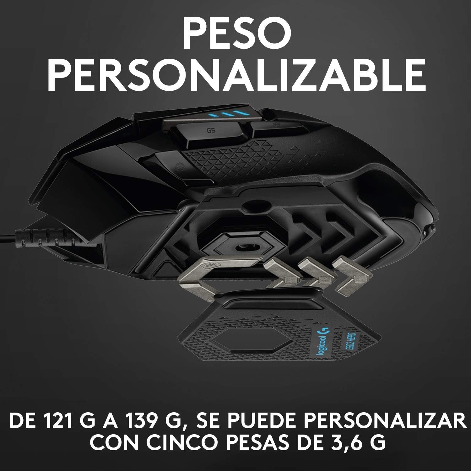 Logitech G502 HERO Ratón Gaming Con Cable Alto Rendimiento, Captor HERO 25K, 25,600 DPI, RGB, Peso Personalizable, 11 Botones Programables, Memoria Integrada, Pc/Mac - Negro