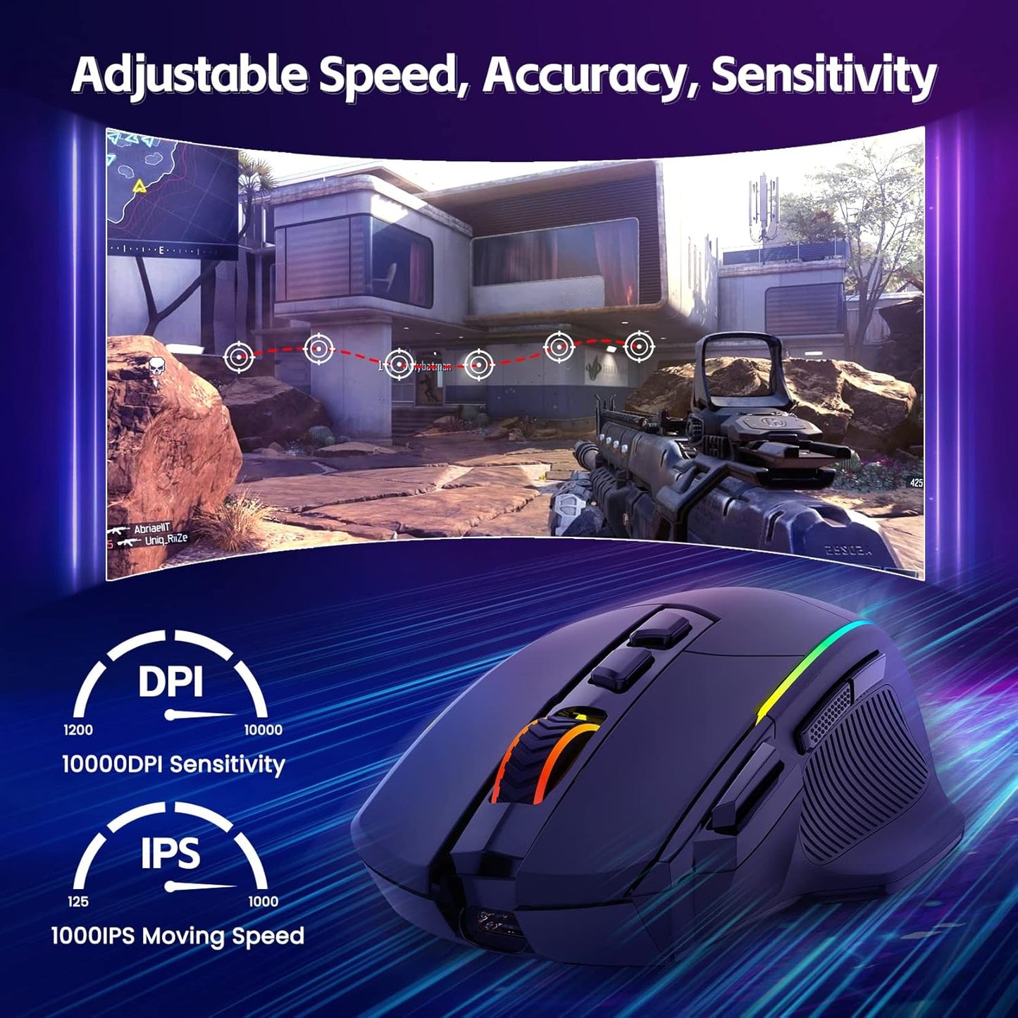 3 Wireless - Ratón Para Gaming, Tri-Mode 2.4G/Usb-C/Bluetooth Mouse Hasta 10000DPI, Chroma RGB Retroiluminado, Ratón Ergonómico Con 8 Botones Programables, Memoria Incorporada, PC, Mac Gamer