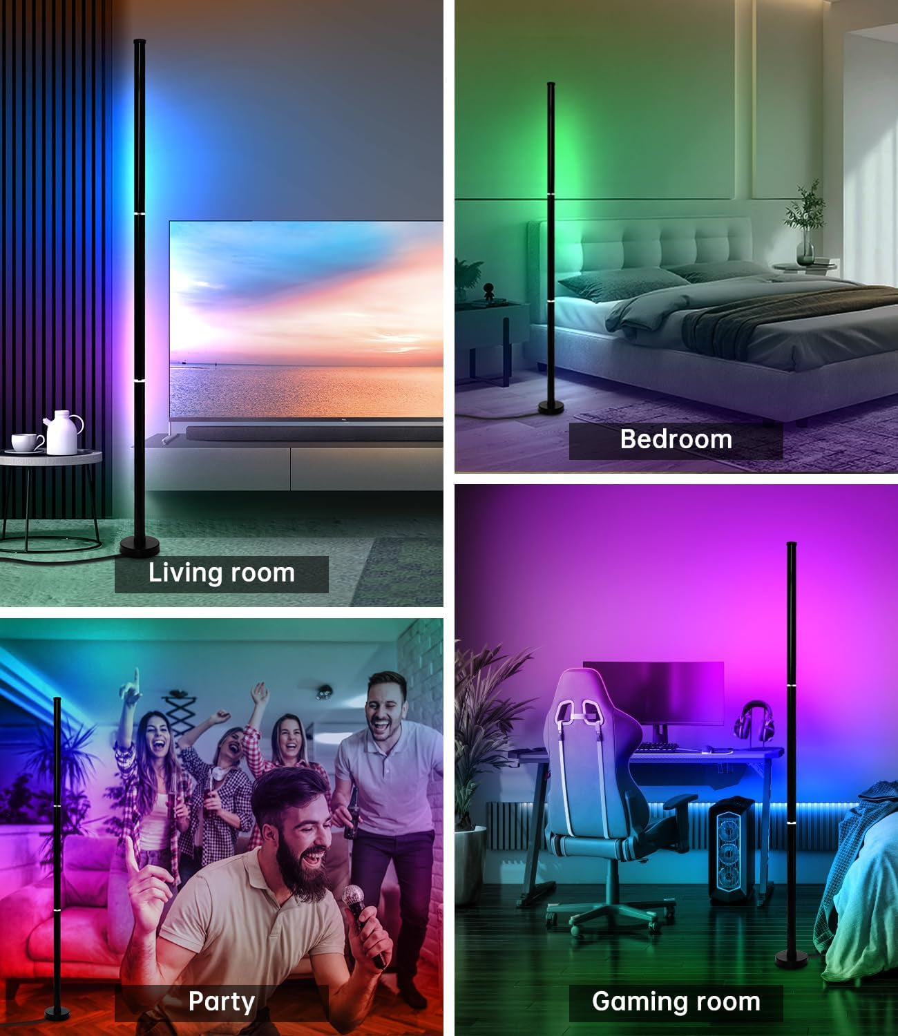 Lámpara De Pie LED RGB Con App Y Mando a Distancia, Con Sincronización Musical Y 16 Millones De Colores Que Cambian De Color Lámpara De Pie Vertical Para Salón, Dormitorio Y Sala De Juegos