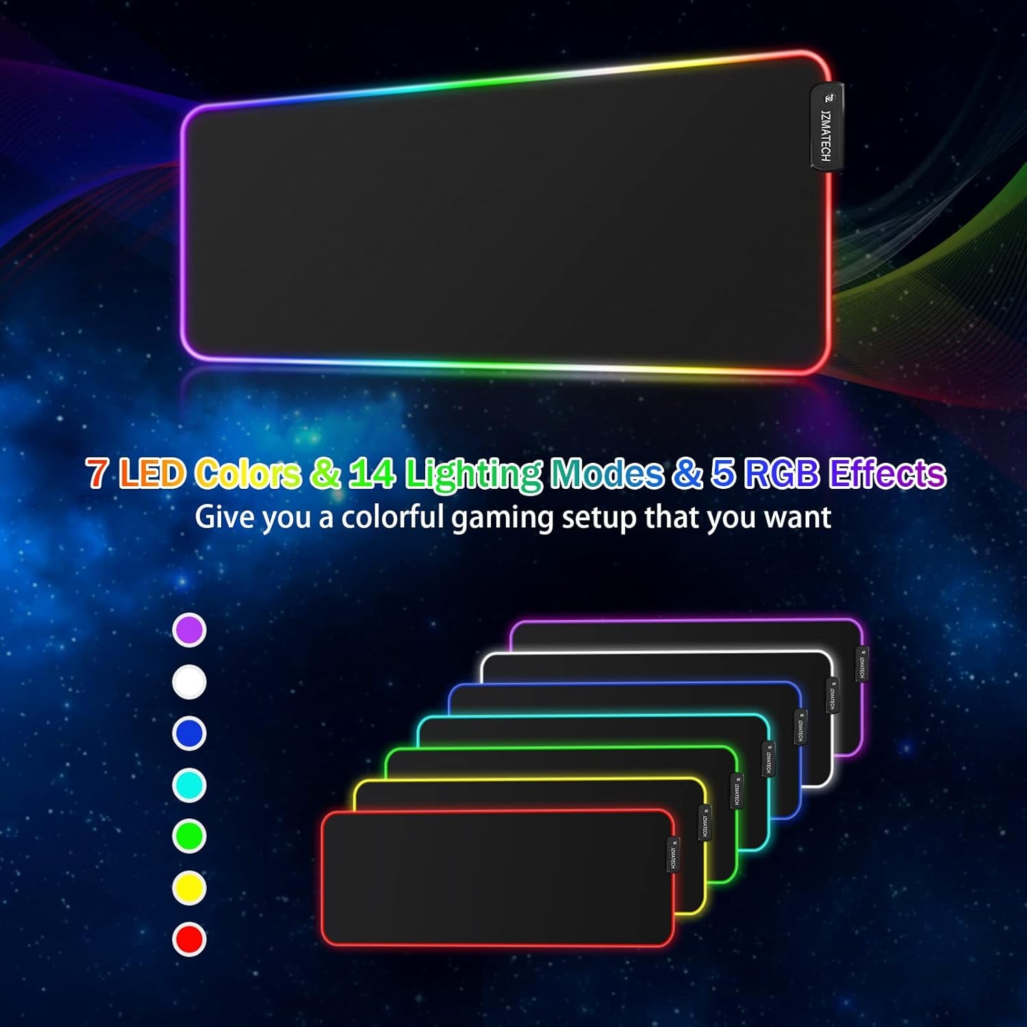Alfombrilla De Ratón Para Juegos RGB XL, Alfombrilla De Ratón Para Juegos De 800X300 Mm Grande Con 14 Modos De Iluminación, 7 Colores LED, Antideslizante,Para Jugadores De PC, Entrada USB Adicional