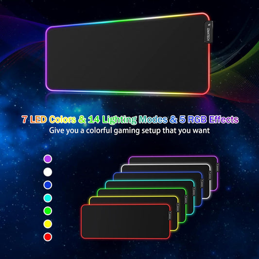 Alfombrilla De Ratón Para Juegos RGB XL, Alfombrilla De Ratón Para Juegos De 800X300 Mm Grande Con 14 Modos De Iluminación, 7 Colores LED, Antideslizante,Para Jugadores De PC, Entrada USB Adicional