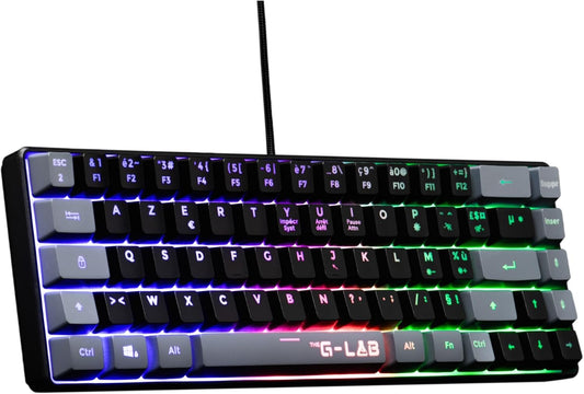 The G-Lab Keyz Hydrogen - Teclado Gaming AZERTY – Idioma Frances - Teclado Para Juegos Semi Mecanico - Teclado Gamer 60%, Retroiluminación Multicolor - Mini Teclado Gamer Silencioso, Para PC,PS4,PS5