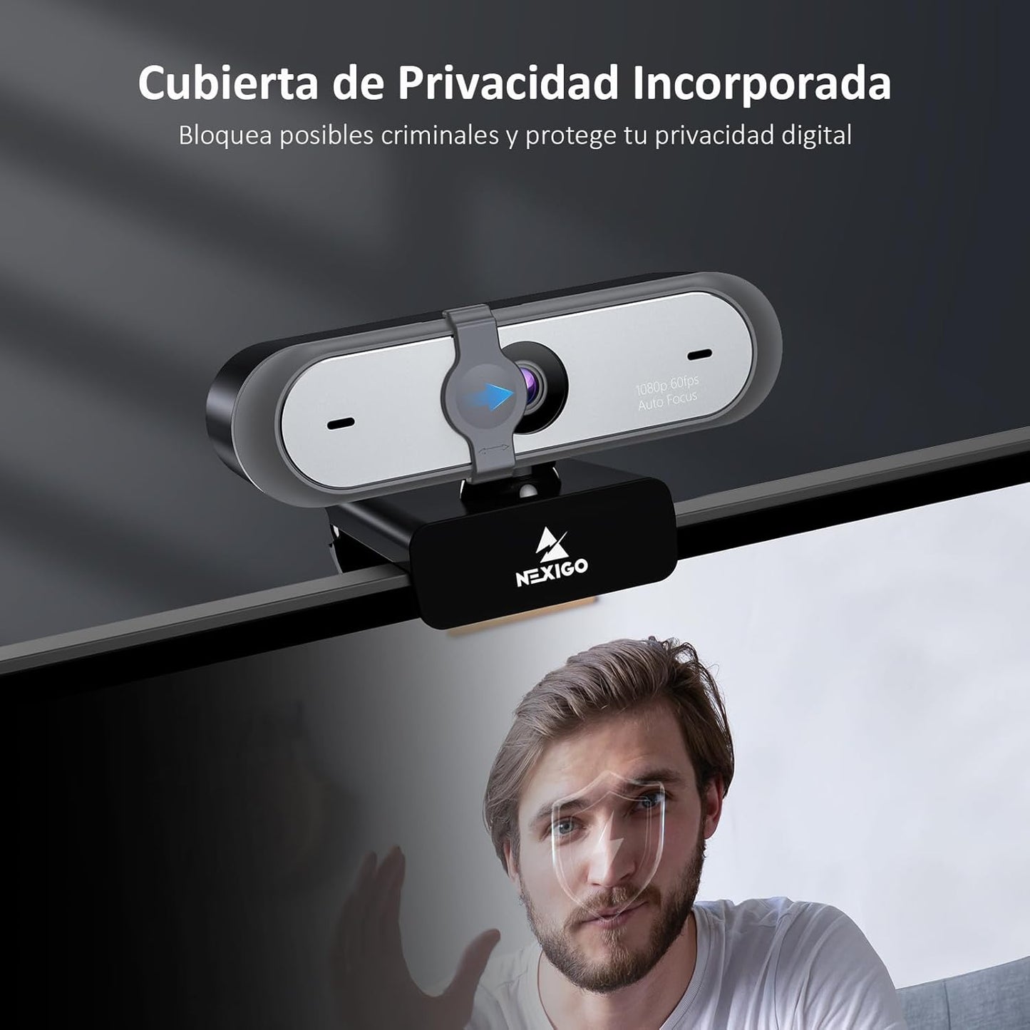 Nexigo N660P 60FPS 1080P Webcam Con Enfoque Automático, Micrófonos Duales Y Cubierta De Privacidad, Pro HD USB Cámara Web Para PC OBS Gaming Conferencias Con Zoom Skype Facetime Teams