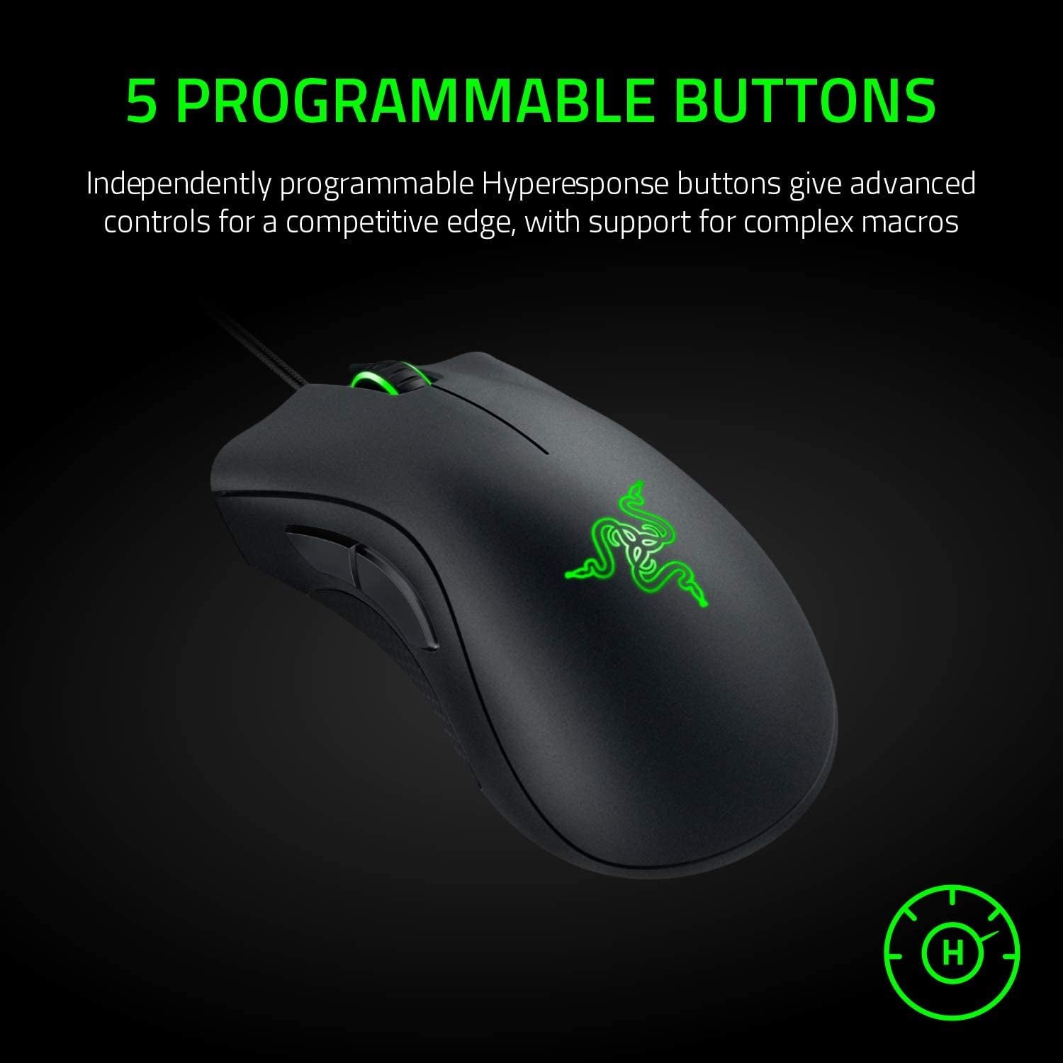 Razer Deathadder Essential - Ratón Gaming Con Sensor Óptico, 6400 DPI (5 Botones Programables, Interruptores Mecánicos, Agarres Laterales De Goma), Negro