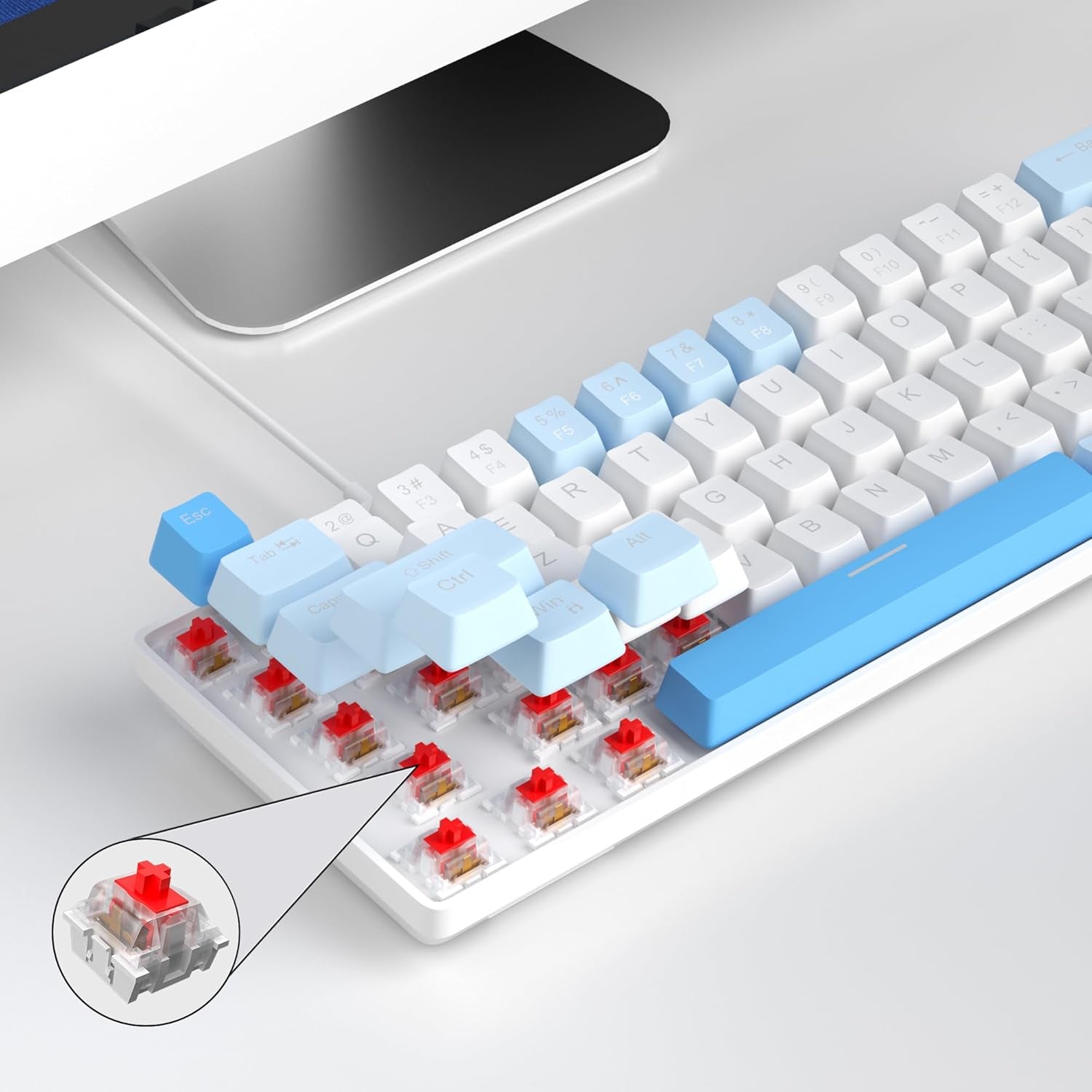 Mk-Box - Teclado Mecánico Para Juegos 60%, Interruptor Azul Y Rojo