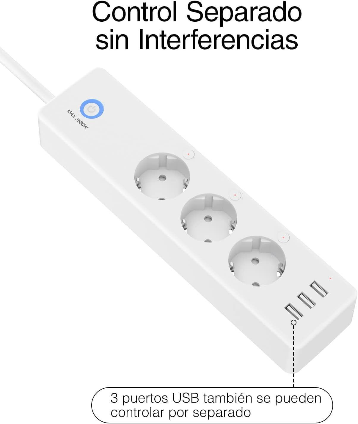 Ghome Smart Regleta Inteligente Alexa Con 3 Enchufes Y 3 USB, Regleta Wifi Programable Con Monitoreo De Consumo, Smart Plug Función De Temporizador, Compatible Con Alexa Y Google Home, 1.5M Ver2.0