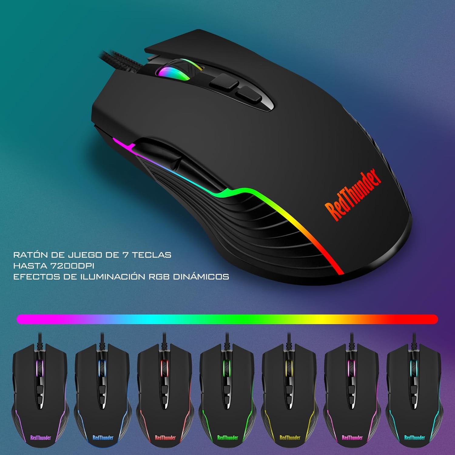 Redthunder K10 Juego 3 En 1 De Teclado, Ratón Y Reposamuñecas De Cuero, Retroiluminación RGB + Tacto Mecánico, Teclas Anti-Ghosting + Ratón 7D 7200DPI, Layout Español, Compatible Con Pc/Ps5/Xbox Negro
