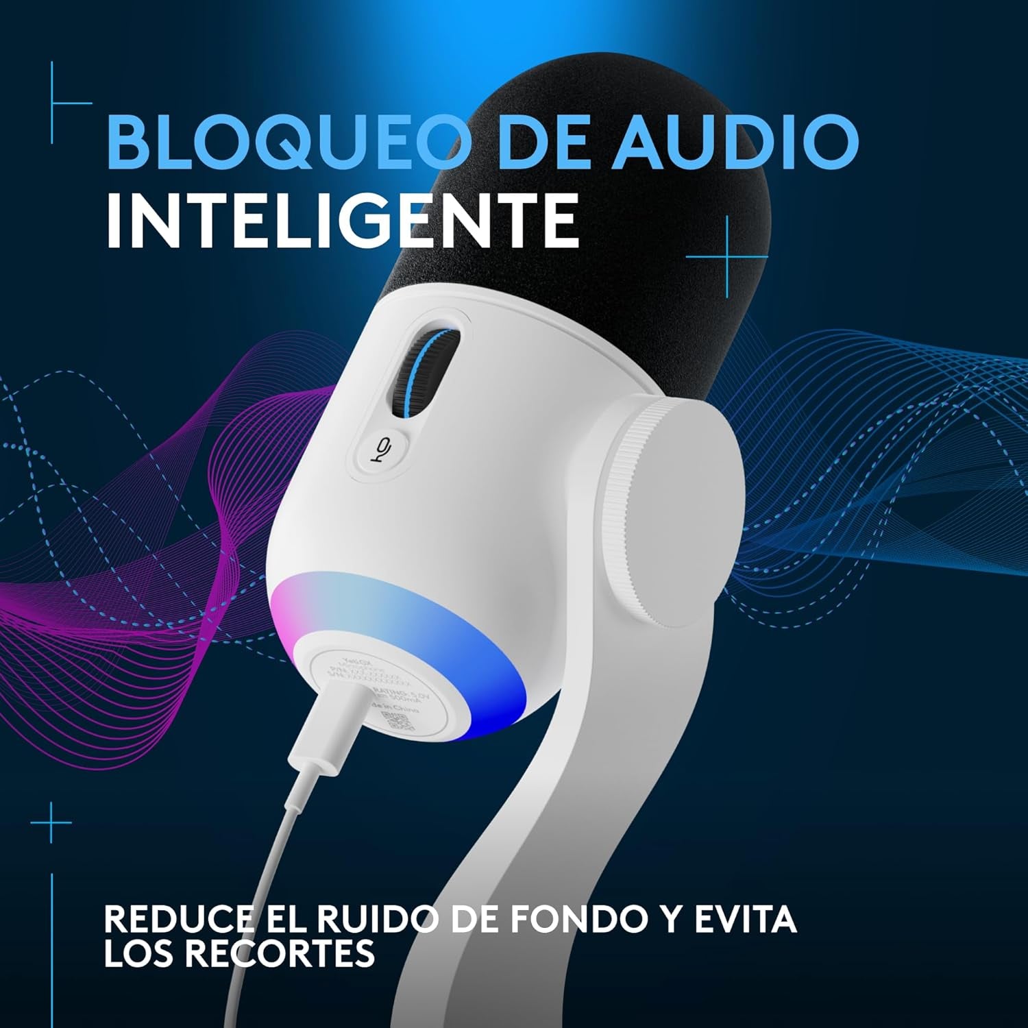 Logitech G Yeti GX, Micrófono Dinámico RGB Con LIGHTSYNC Para Gaming, Micrófono USB Para Streaming, Supercardioide, Plug and Play USB Para Pc/Mac, Blanco
