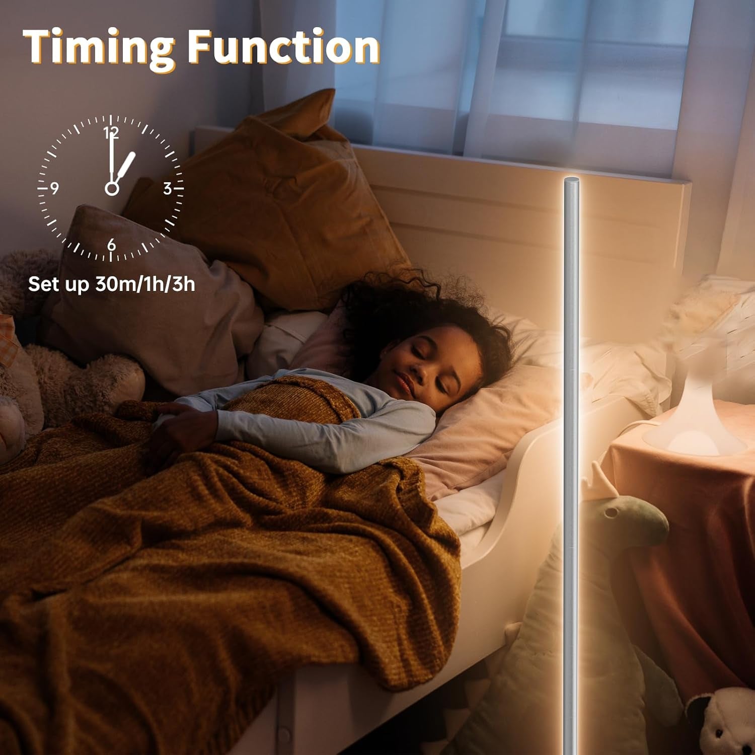 Lámpara De Pie LED, Moderna Lámpara De Pie Salon Regulable Luz Esquina Con Control Remoto, Atenuación Continua Brillo Y Colores 2700K-6500K Función Memoria Columna Luz Para Dormitorio, 147CM