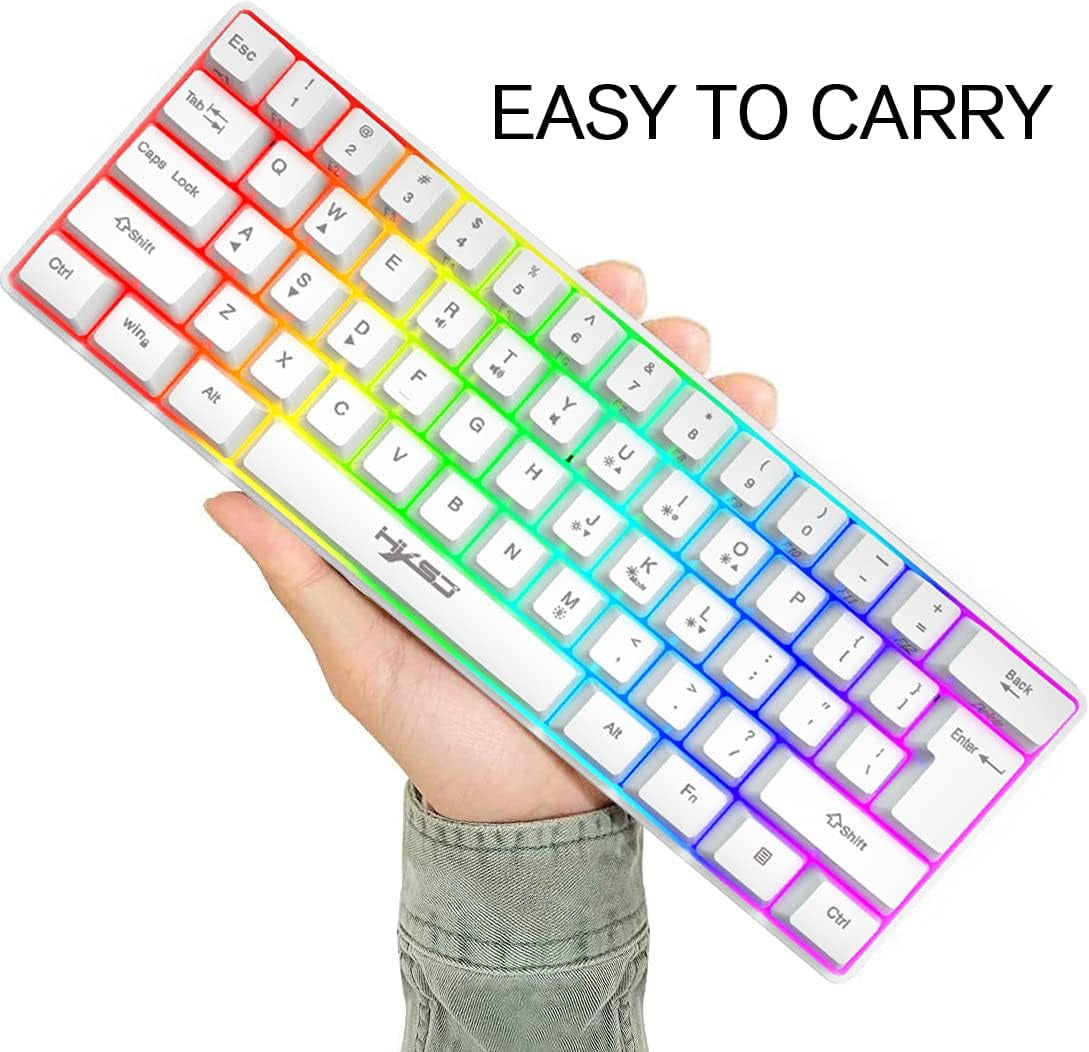 Teclado Compacto Para Juegos 60% Cableado 61 Teclas 11 Efectos De Luz De Fondo RGB Con Teclas Completas Anti-Efecto Fantasma + Ratón De Nido De Abeja Ligero Con Cable De 2400 Ppp+Alfombrilla