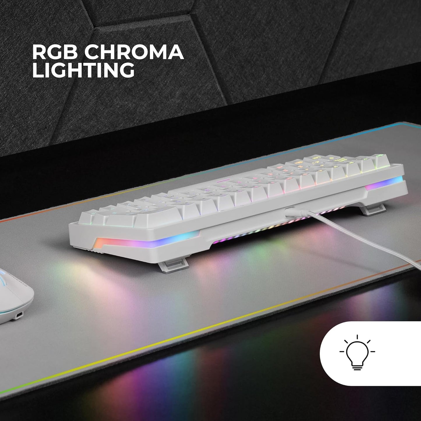Mars Gaming MKMINIPRO, Teclado Mecánico Ultra-Compacto 60%, Switches Mecánicos Hot-Swappable, Iluminación RGB Chroma, Teclado Gaming Antighosting, Multiplataforma, Switch Marrón, Portugués, Blanco