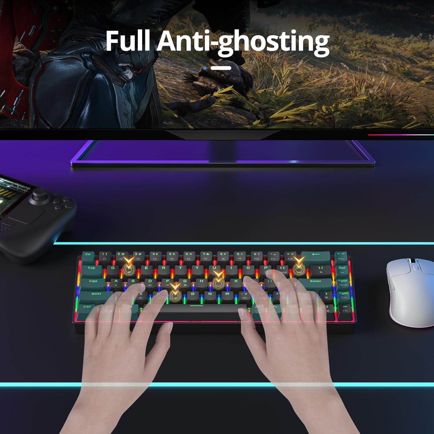 Teclado 65%, Compact Mechanical Keyboard 68 Teclas,Teclado Gaming 60 Mecanico with Interruptor Rojo Lineal,Qwerty Americano Para Computadoras Portátiles De Escritorio Y Gamers
