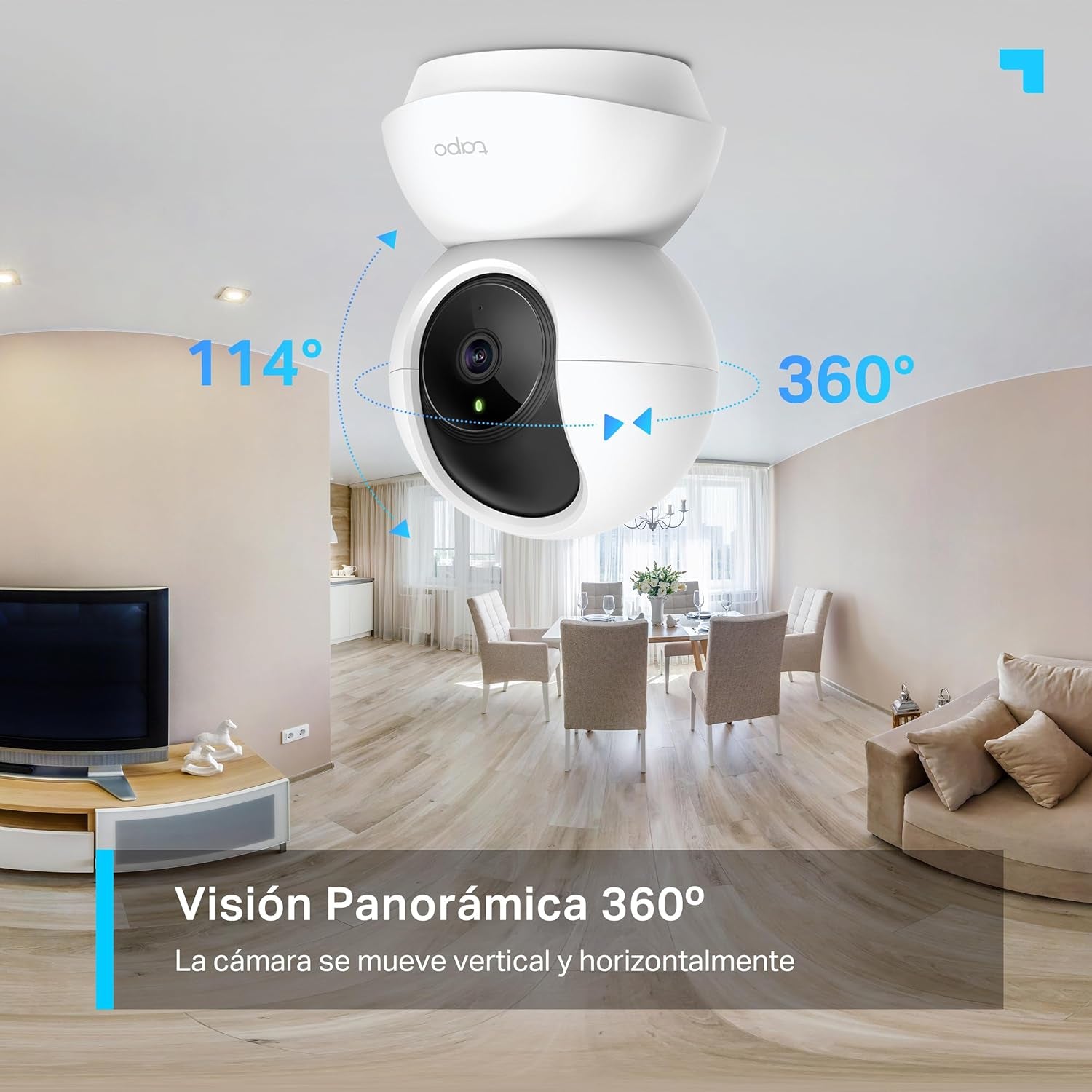 Tapo C210 - Cámara IP Wifi 360° Cámara De Vigilancia 2K (3Mp),Visión Nocturna Admite Tarjeta SD Hasta 512 GB, Detección Y Seguimiento De Movimiento, Control Remoto, Compatible Con Alexa
