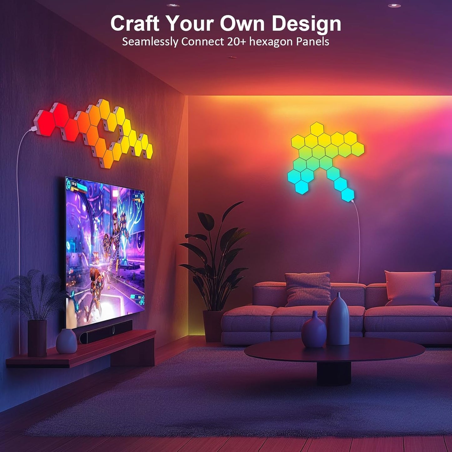 Hexagonal LED Pared Luces 8Pcs RGB Gaming Panel — Sincronización De Música Hexagonales Gamer Habitacion Pared Decoracion Lampara Smart App…