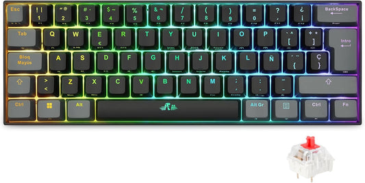RK802 Teclado Gaming Mecánico, 3 Modos De Conectividad, Retroiluminación RGB, 60% Layout Español (Interruptores Rojos)