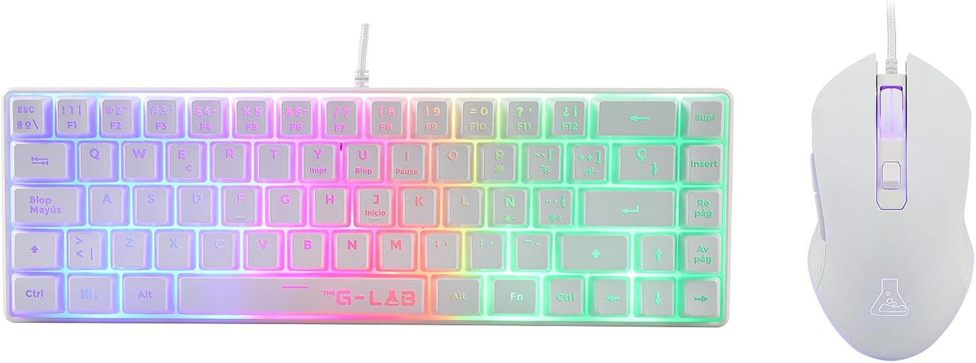 The G-Lab Combo Hydrogen - Pack De Teclado De Ratón Gamer, Teclado Gamer 60% Con Cable, Retroiluminación RGB, Azerty, Formato Compacto + Ratón Gaming RGB, 6 Botones, 6200 Dpi - PC/PS4/PS5 - Blanco