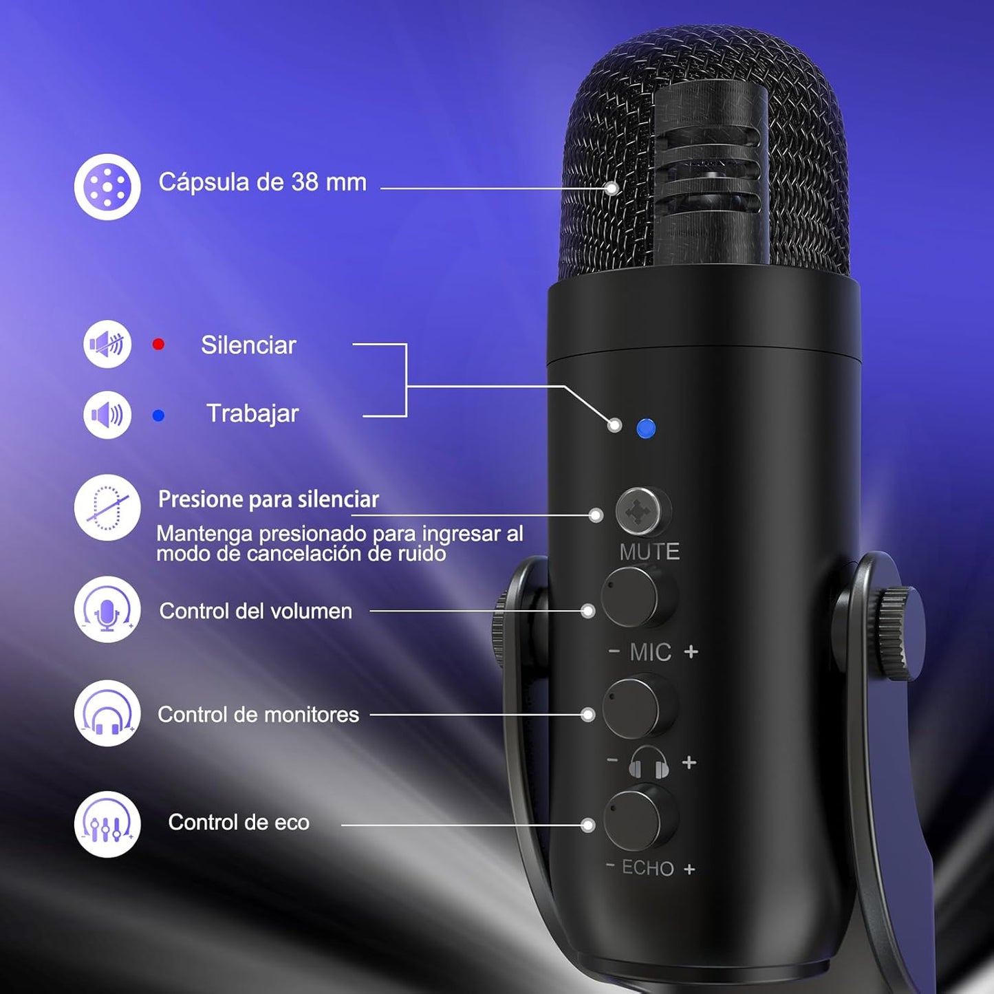 Zealsound Micrófono Condensador,Micrófono PC Usb,Micrófono Gaming, Adaptador Teléfono Para *Phone, Micrófono De Grabación Profesional,Silencio,Reducción De Ruido,Estúdio/Youtuber/Streaming/Podcast