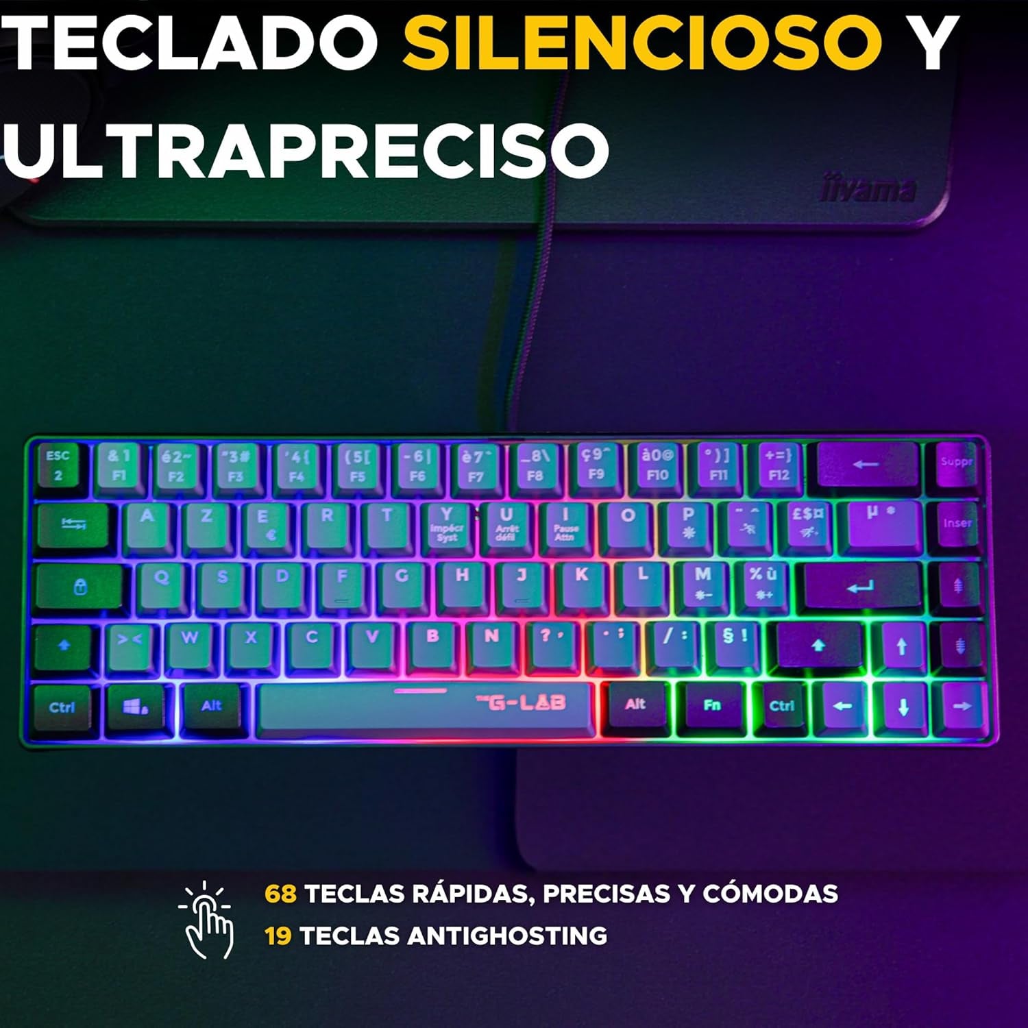 The G-Lab - Combo Hydrogen - Teclado Y Raton Gaming, Teclado Gaming 65% Con Cable, Retroiluminación RGB, QWERTY, Formato Compacto + Ratón Gaming RGB, 6 Botones, 6400 Dpi - Compatible Con PC/PS4/PS5