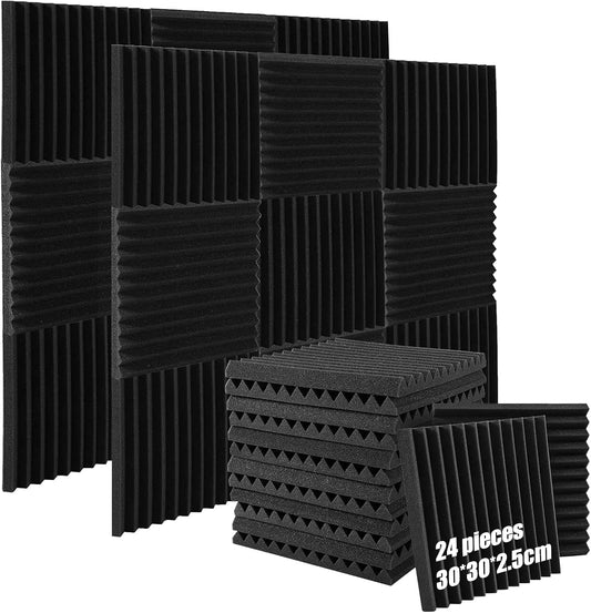 24 Paneles Acústicos De Alta Densidad 30X30X2.5Cm, Espuma Acústica Retardante De Llama Para Insonorización Pared, Estudio, Oficina, Absorción De Sonido Con 100% Fibra De Poliéster, Decorativos