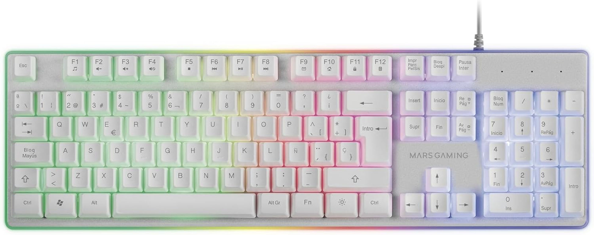Mars Gaming MCPX, Combo Gaming 3En1 Con Teclado H-Mech Iluminado, Ratón Ultraligero 10000 Dpi Con Software Y Alfombrilla XXL, Compatible Con PC, PS4, PS5, Xbox, Idioma Español, Blanco