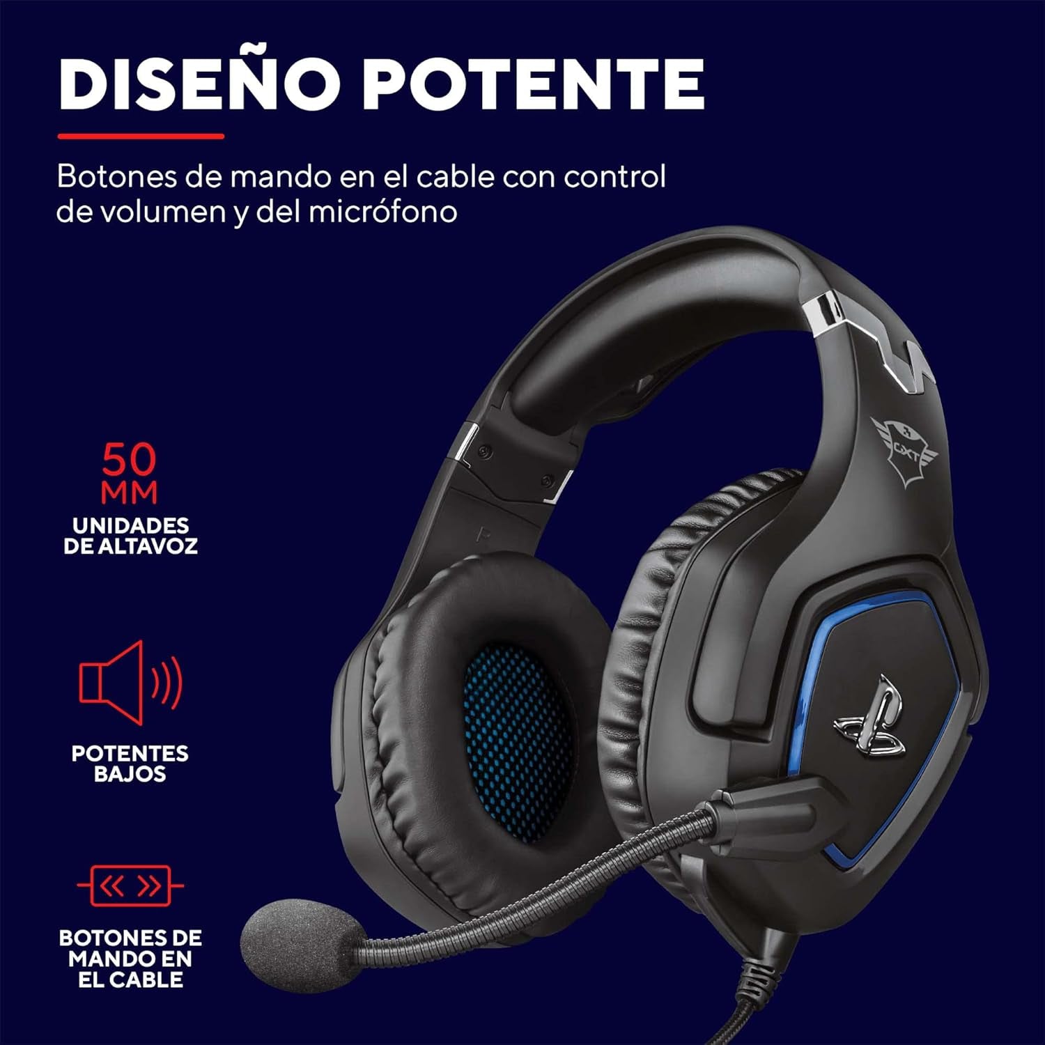 Trust Gaming Cascos PS4 Y PS5 Auriculares De Gaming GXT 488 Forze, Licencia Oficial Para Playstation, Micrófono Plegable, Altavoces Activos De 50 Mm, Cable Trenzado De Nailon De 1.2 M, Negro